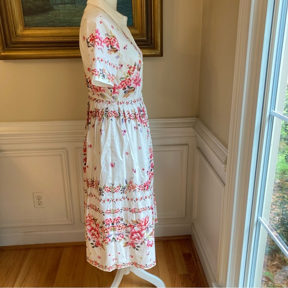ANTONIO MELANI White Pink Floral Cotton Shirt Dress - Picture 5 of 9